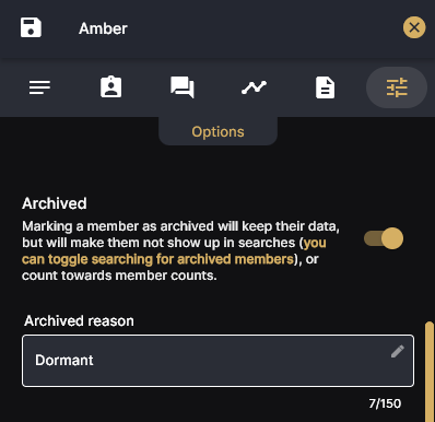 Image showing the archive options in the member settings