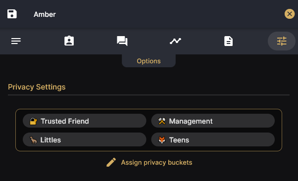 Image showing the privacy settings of a member where you can assign privacy buckets