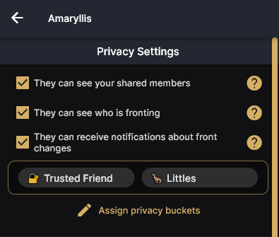 Image showing the privacy settings of a friend where you can assign privacy buckets