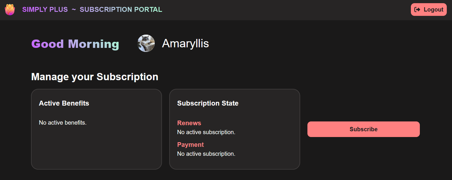 Image showing the dashboard for Simply Plus