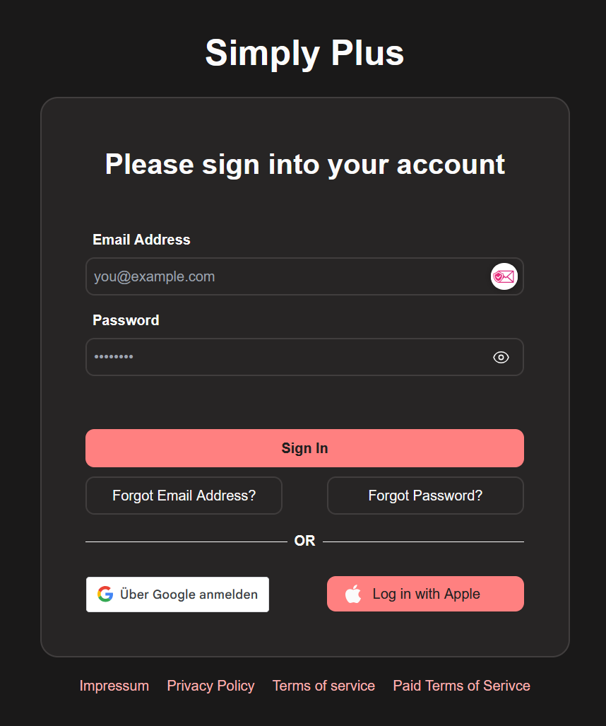 Image showing the login page for Simply Plus